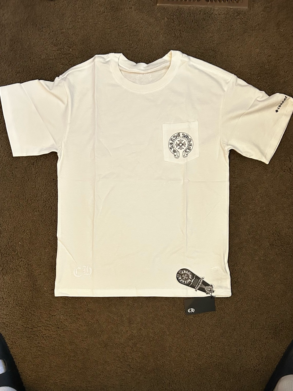 Chrome Hearts White Shortsleeve Pocket Tee With Black Logo